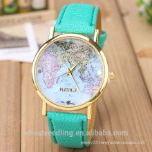 wholesale fashion vintage cheap leather strap world map watch women men quartz wrist watch